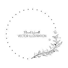 Obraz premium luxury and minimal wedding leaves badge with line art foliage branches