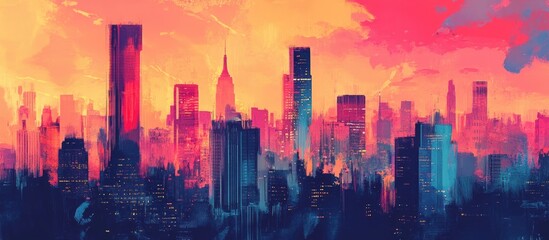 Obraz premium A vibrant skyline featuring urban architecture in the background