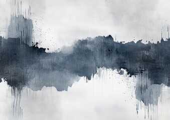 Gray Tie Dye Batik with Pastel Brush Strokes Black Graphic Dye on White Texture Vintage Modern Style with Blue and Gray Watercolor Ink and Silk Paper Finish