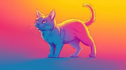 Fototapeta premium Bold gradient line illustration of a resilient cartoon feline