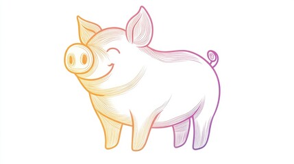 Warm gradient line drawing of a cheerful cartoon pig