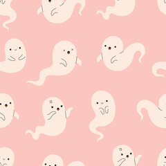 Halloween seamless pattern with ghosts, spirits. Texture for banners, wallpapers, textiles, wrapping paper. Vector illustration in flat style