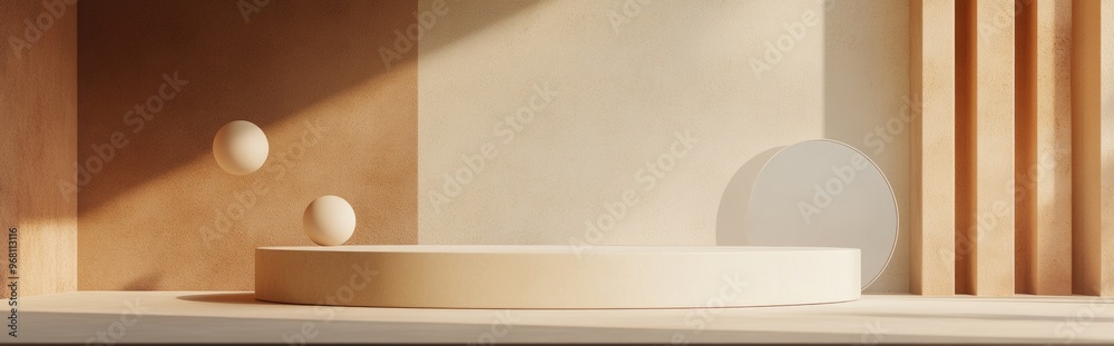 Poster Abstract geometric shape blank template background podium and empty showcase in a minimal design 3D rendering