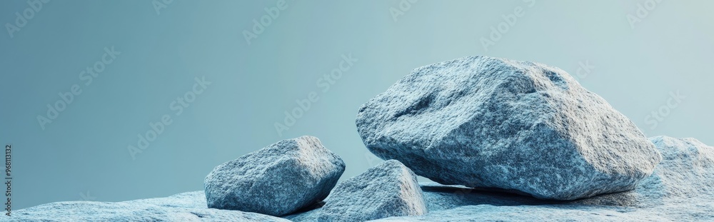 Poster Blue geometric stone and rock shape background minimalist mockup for display or showcase 3D rendering