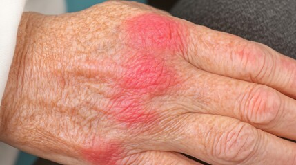 Close-up of senior woman hand showing symptoms of psoriasis