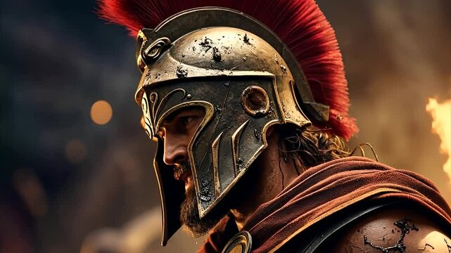 Spartan Warrior roman soldier  royal knight in battlefield fire glowing