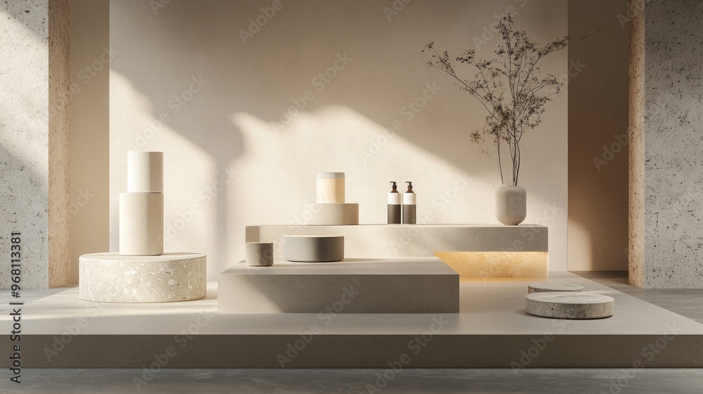 Poster podium setup for showcasing products rendered in 3d