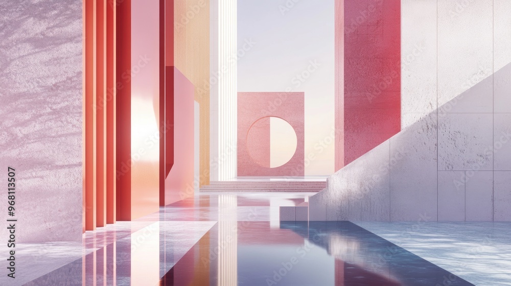 Poster Abstract architectural background featuring geometric shapes and wall designs in a 3D rendering