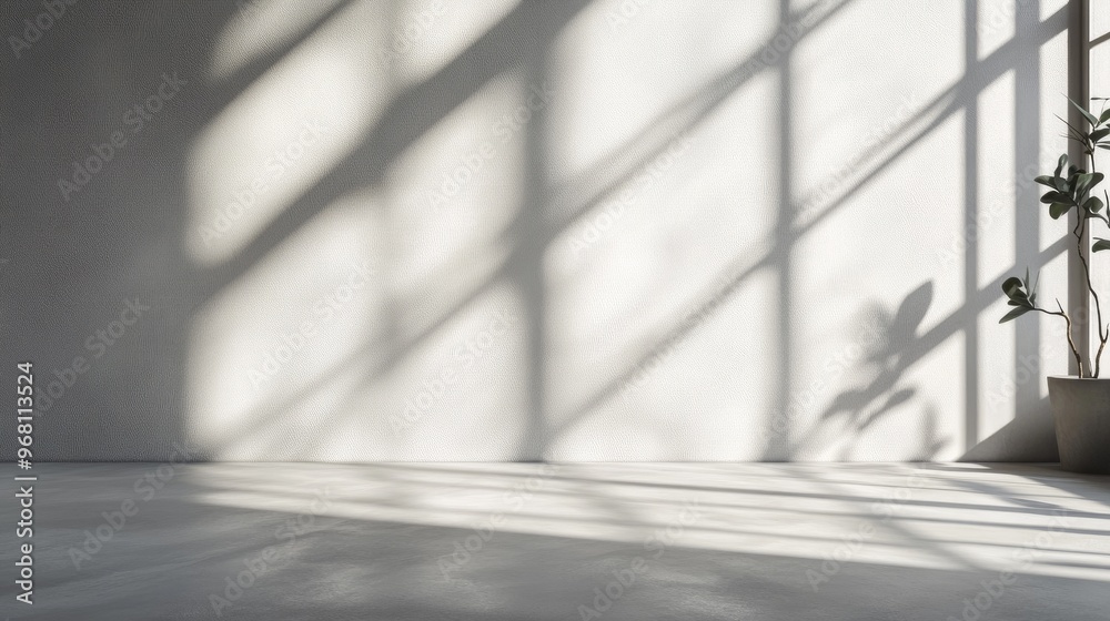 Poster sunlight casting shadows on a gray wall creating a bright room atmosphere featuring sunbeams on a tr