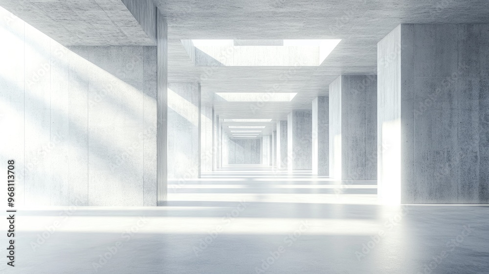 Fototapete Abstract design of modern architecture featuring an empty interior with open space 3D rendering
