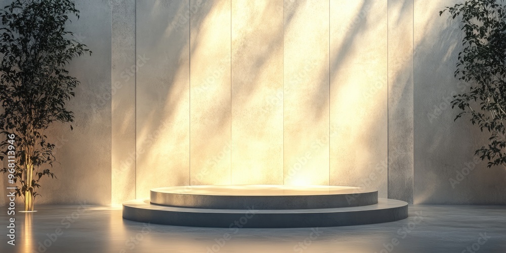 Poster abstract background featuring a podium and wall in a rendered scene 3d illustration and rendering