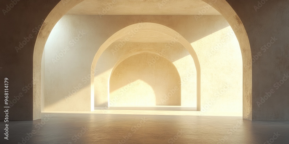 Canvas Prints Glowing arched openings in an empty room interior 3D rendering