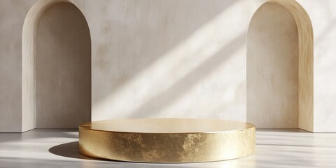 Golden display pedestal design platform blank product stand 3D rendering