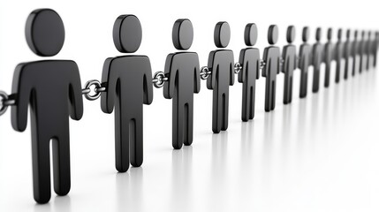 A line of black figures connected by chains, symbolizing unity, teamwork, and collaboration in a minimalist design.