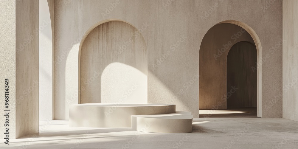 Aufkleber geometric podium in a 3d rendered architectural interior setting