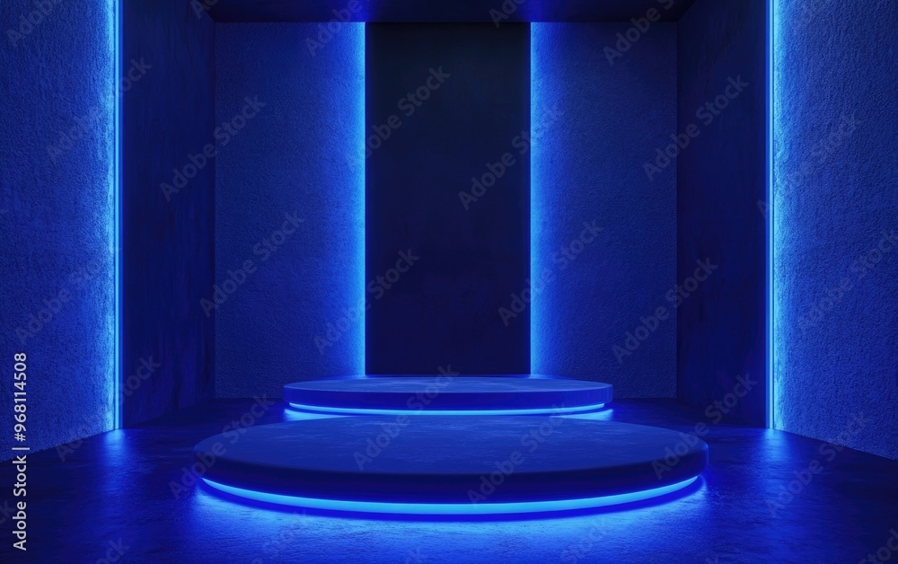 Poster Elegant dark blue product display stage or podium with light display backdrops 3D rendering