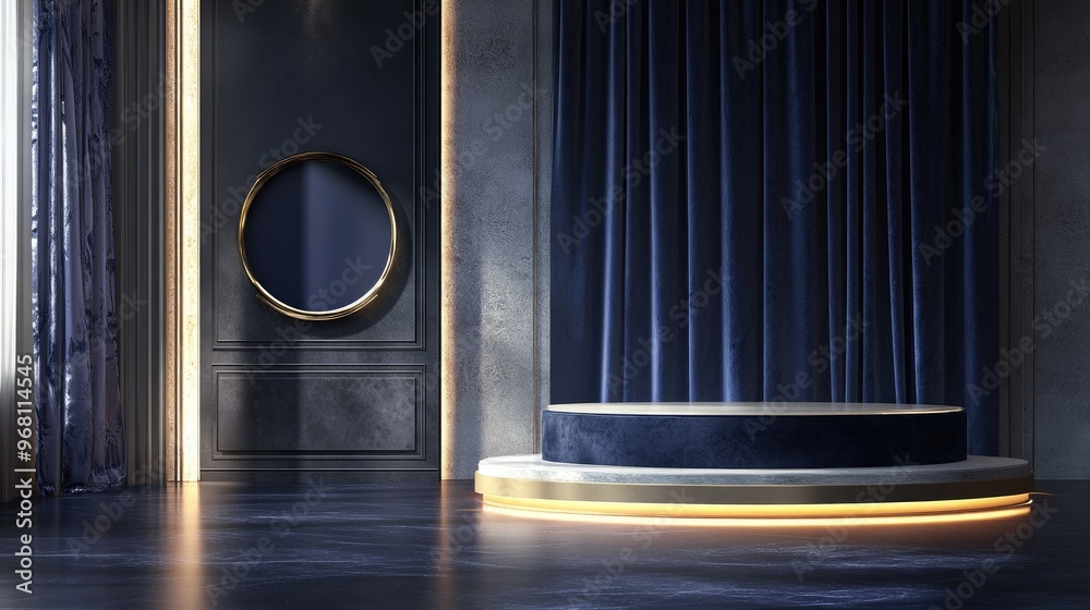 Aufkleber Elegant background featuring a pedestal and a display case 3D rendering illustration