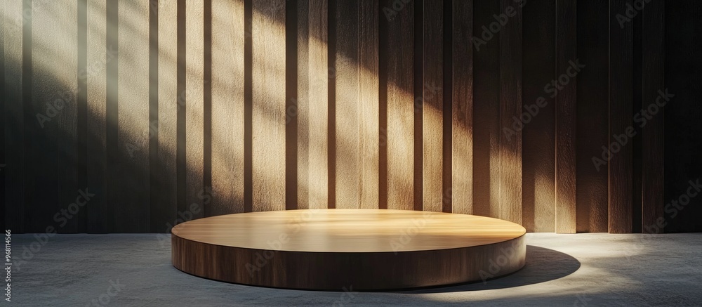 Aufkleber Wooden podium displayed on a workspace in a dimly lit environment 3D rendering