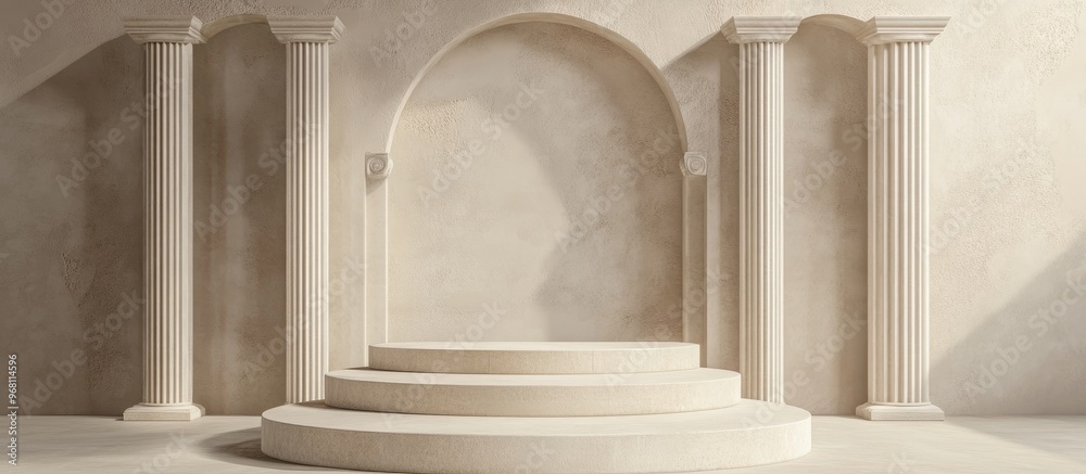 Aufkleber product display podium with antique beige columns resembling ancient greek architecture designed for