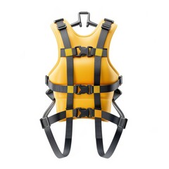 Safety belt with harness, climbing gear element, hyper-realistic illustration, durable material, isolated on white background.