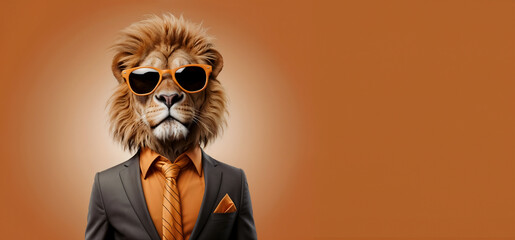 L&ouml;we mit Sonnenbrille und Business Anzug