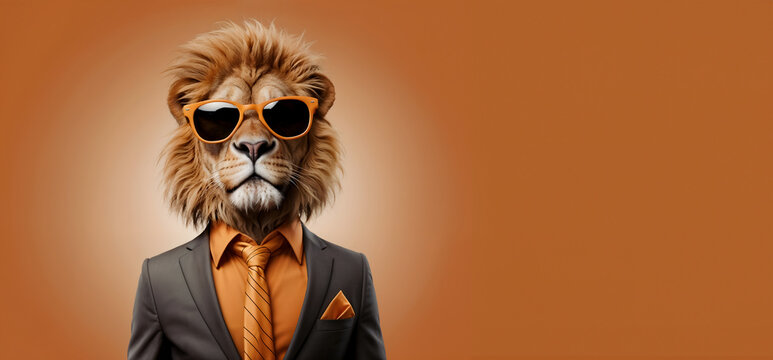 L&ouml;we mit Sonnenbrille und Business Anzug