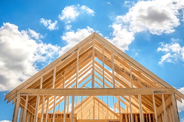 Wooden house frame structure made of laminated veneer lumber. Frame of the Cottage or House.