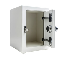 Open white steel safe. Transparent background