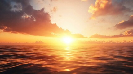 Fototapeta premium Golden Sunset Over Ocean Waves with Clouds