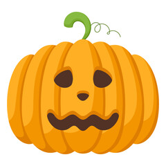 Spooky Halloween pumpkin with angry face expression. Vector illustration of cartoon character. Hand drawn colorful autumn pumpkin isolated on white background.