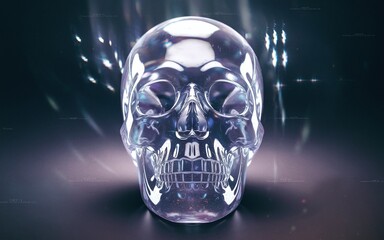 Crystal Skull: Mystical Translucent Design with Light Refractions and Shimmer