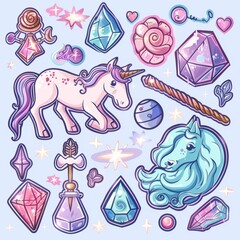 A sticker sheet showcasing a collection of magical fantasy elements
