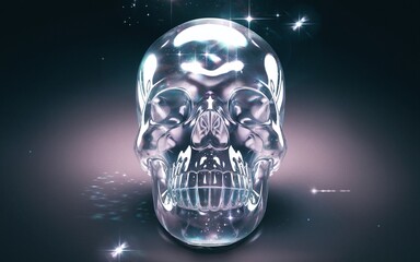 Crystal Skull: Mystical Translucent Design with Light Refractions and Shimmer