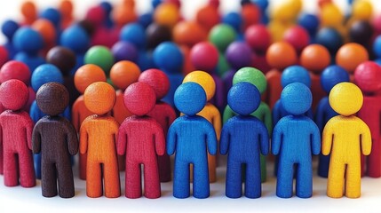 Colorful wooden figures representing diversity and community, ideal for concepts of teamwork, unity, and collaboration.