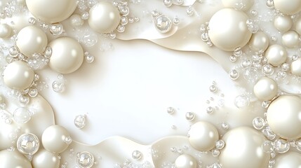 Elegant composition of white pearls and beads creating a luxurious backdrop for product display or design.