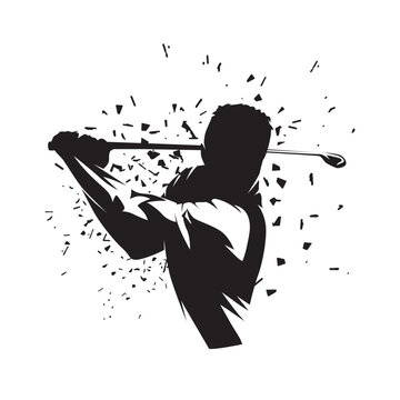 recommend clip art: Golf player icon, isolated vector silhouette. Golf swing