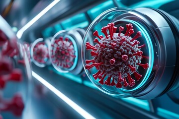 Herpes Therapy Innovation and advanced treatments visualized in a futuristic scene, showcasing cutting-edge approaches for managing herpes outbreaks