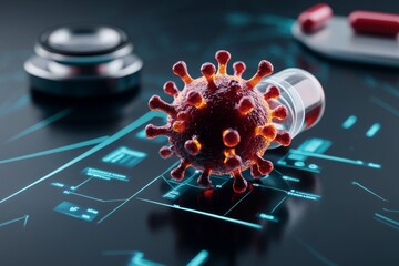 Fototapeta premium Herpes Therapy Realization and clinical practice visualized in a modern medical diagram, highlighting the application of cutting-edge antiviral therapies