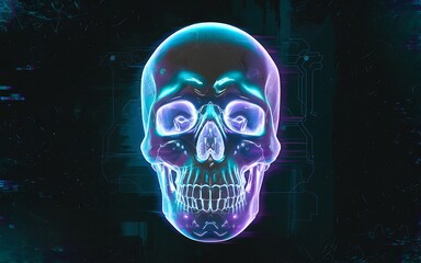 Neon Glowing Skull: Futuristic Cyberpunk Aesthetic with Electric Hues
