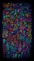 A vibrant abstract horizontal banner filled with colorful doodles and shapes to inspire creativity and artistic expression