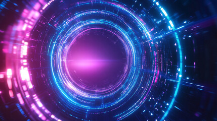 Obraz premium A futuristic background with a glowing blue and purple circle. This abstract design is perfect for technology concepts.