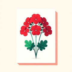 Red Geranium, minimal flower flat illustration, floral resource asset for graphics design, product design, mockup modeling