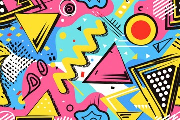 A colorful, abstract background with triangles, circles, and other shapes, generative ai image