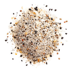 A close-up of a blend of salt, pepper, and other spices.