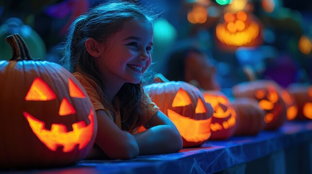 Innovative event ideas for spooky family fun, including interactive activities like pumpkin carving contests, spooky-themed escape rooms, and monster bingo, surrounded by vibrant, eerie decorations