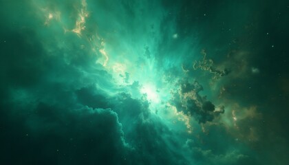 Obraz premium ethereal nebula with colorful prismatic flares and textured glass-like clouds