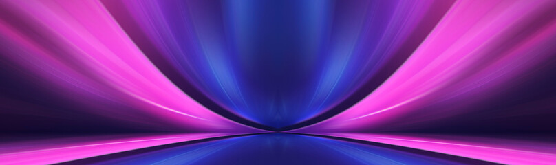 Empty neon studio stage, rays, horizon.