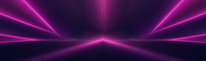 Empty neon studio stage, rays, horizon.