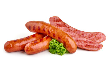 Grilled bavarian sausages, isolated on white background