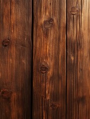 Obraz premium A close-up shot of aged brown wood planks with visible knots and grain, evoking feelings of warmth, nature, and time. This texture is ideal for creating rustic, vintage, or natural backgrounds in desi